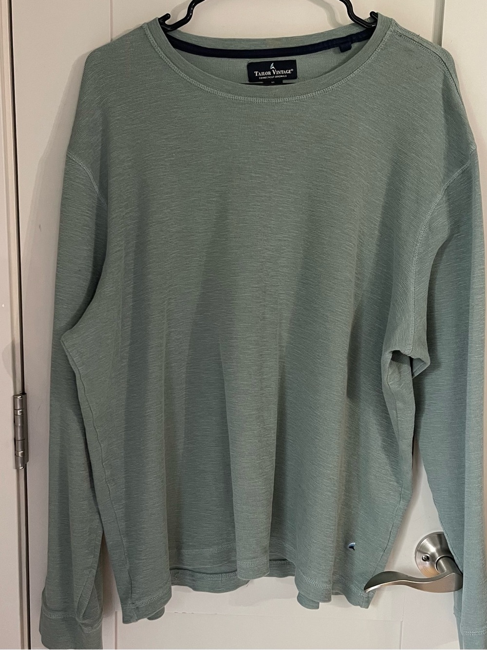 TAILOR VINTAGE Green Crewneck Long Sleeve Stretch Thermal Waffle Sz XL Mens